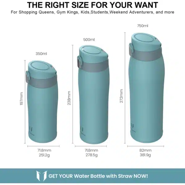 Super Sparrow Enjoy Series 750ml Stainless Steel Bottle With Straw Cyan - Image 2