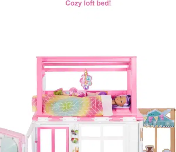 Barbie Dollhouse Playset with Barbie Doll & House with 2 Levels & 4 Play Areas, Fully Furnished, with Pet Puppy & Accessories - Image 2