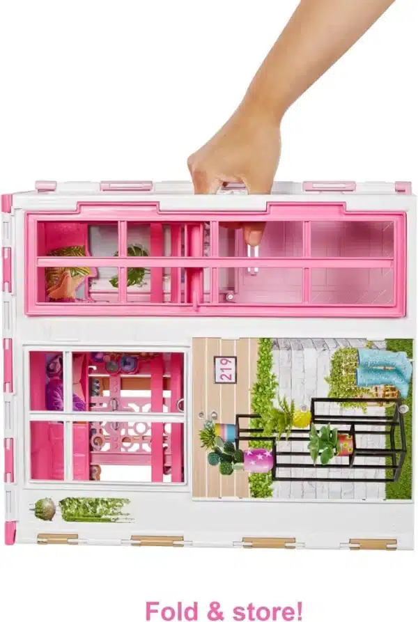 Barbie Dollhouse Playset with Barbie Doll & House with 2 Levels & 4 Play Areas, Fully Furnished, with Pet Puppy & Accessories - Image 4