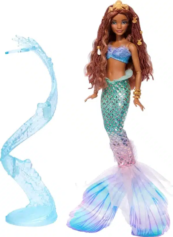 Disney The Little Mermaid Deluxe Ariel Doll with Iridescent Tail, Hair Jewelry Beads & Doll Stand - Image 3