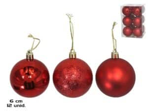 Set 12 Red Baubles 6cm 3 Assorted