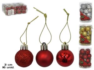 16 Christmas Baubles 3cm 3 Assorted