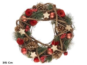 Wreath Branches With Pine Cones Red 35cms