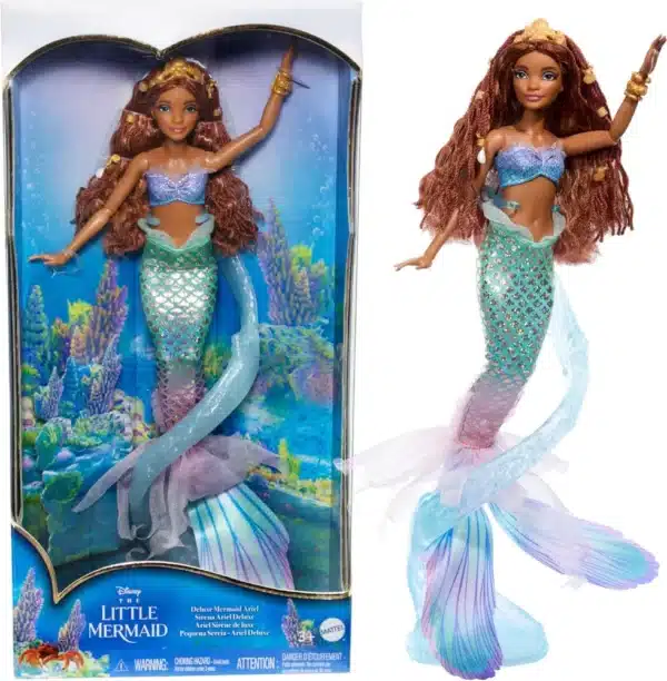 Disney The Little Mermaid Deluxe Ariel Doll with Iridescent Tail, Hair Jewelry Beads & Doll Stand
