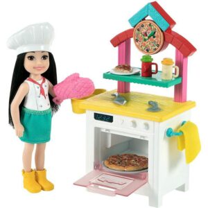 Barbie Chelsea Can Be Pizza Chef Playset with Brunette Chelsea® Doll (15cm), Pizza Oven, 2 Spice Shakers, Pizza Pan & More