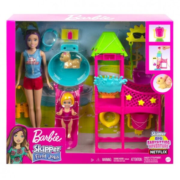 Barbie Skipper Doll And Waterpark Playset With Working Water Slide And Accessories, First Jobs