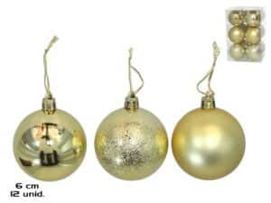 Set 12 Gold Baubles 6cm 3 Assorted