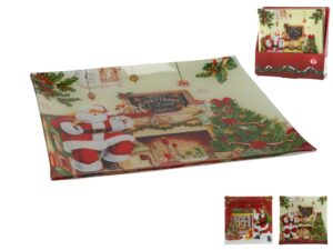 Square Glass Plate Santa Clause 25cm 2 Assorted