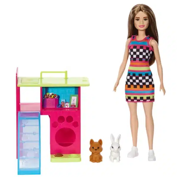 Barbie Doll and Pet Playhouse Playset with 2 Pets - Image 3