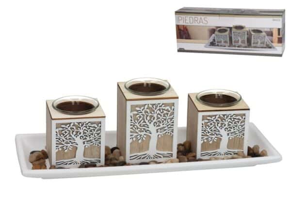Candle Holder X3 3 Stone Designs 34.2x13cms