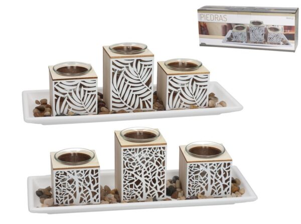 Candle Holder X2 2 Designs Stones 3.2x1cms