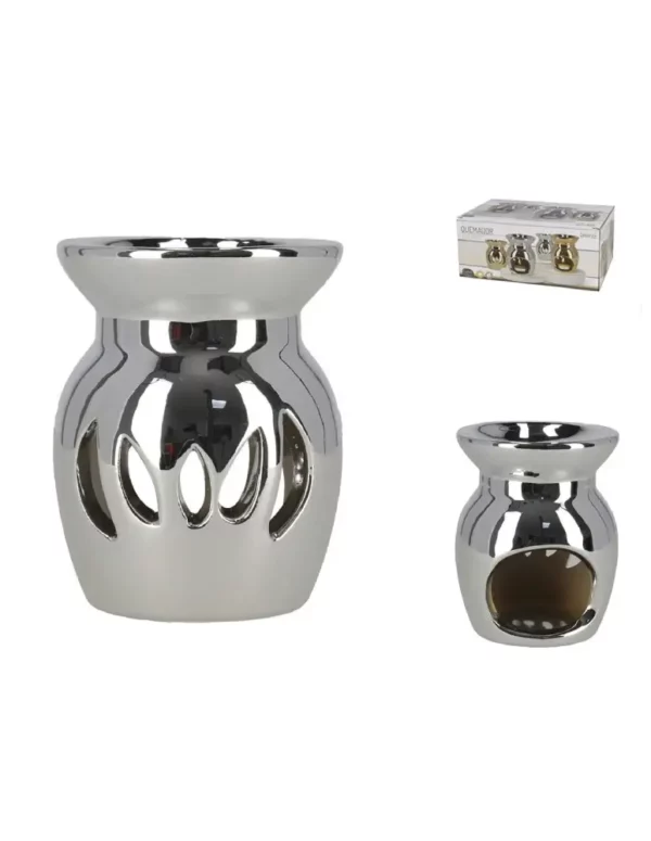 Oil Burner 7.5cmx9.5cm Ceramic in Silver
