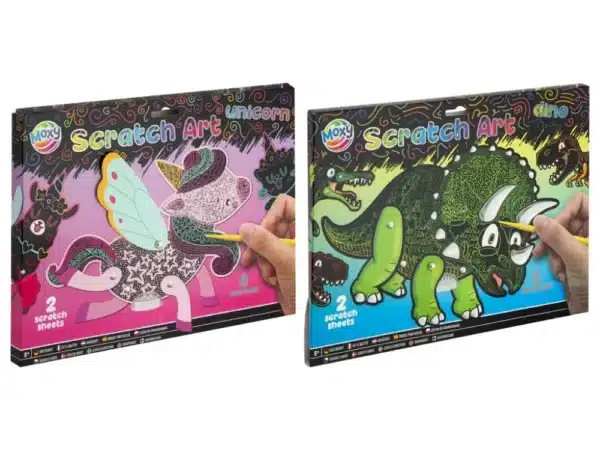 Scratch Art Unicorn &  Dinosaurs (2 Assorted) 21.5x21.5x1.4cms