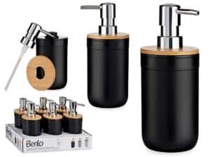 Black Dispenser With Bamboo Top