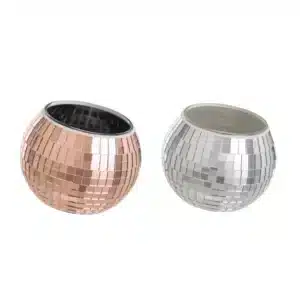 Glass Candle Holder, 10 X 10 X 8 cm, Silver/Rose Gold