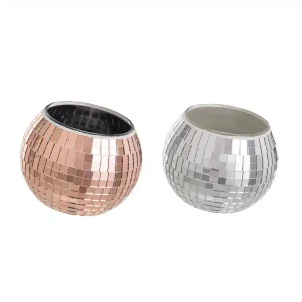 Glass Candle Holder, 10 X 10 X 8 cm, Silver/Rose Gold