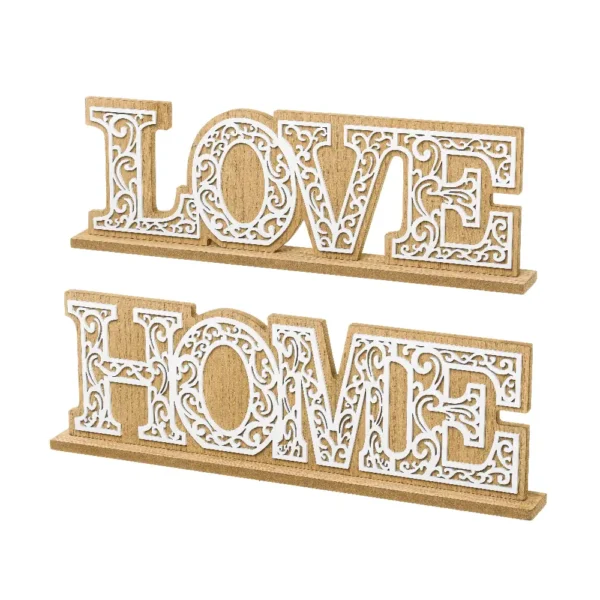 Wooded White-natural Love or Home Plaque 42x14x4cm