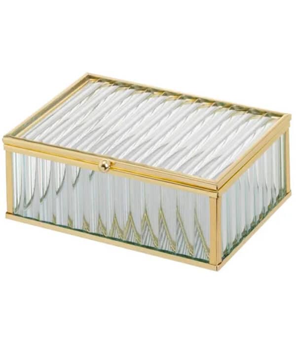 Jewelery Box Glass-Metal Gold 15 X 11cms