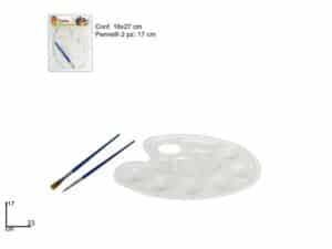 Plastic Artist's Palette With 2 Paint Brushes