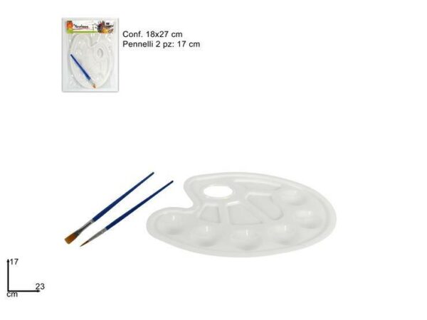 Plastic Artist's Palette With 2 Paint Brushes