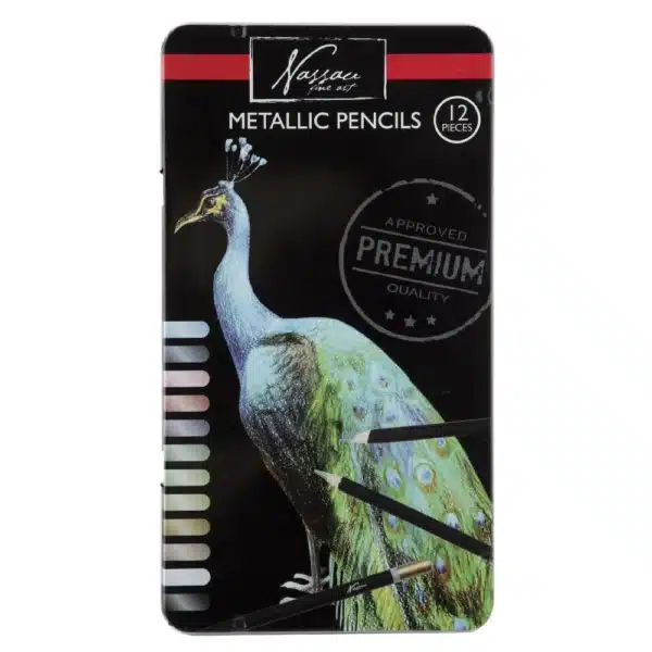 Metallic Colouring Pencils, 12 Pack In Tin