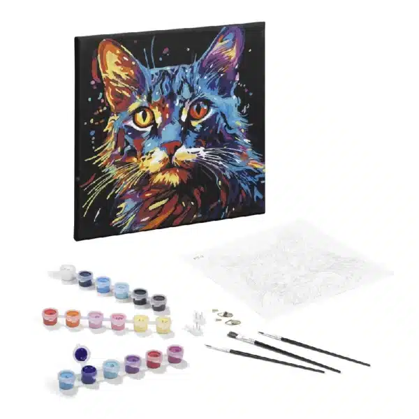 Paint By Number On Black Canvas 30x30cm - Cat - Image 2