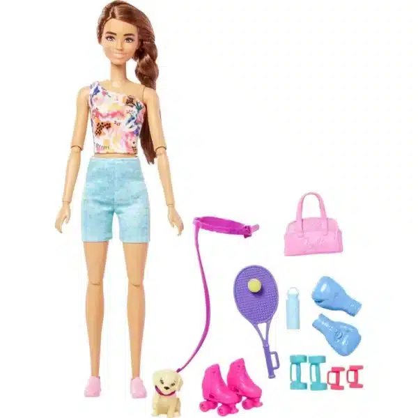 Barbie Doll With Puppy, Workout Outfit, Roller Skates And Tennis - Image 2