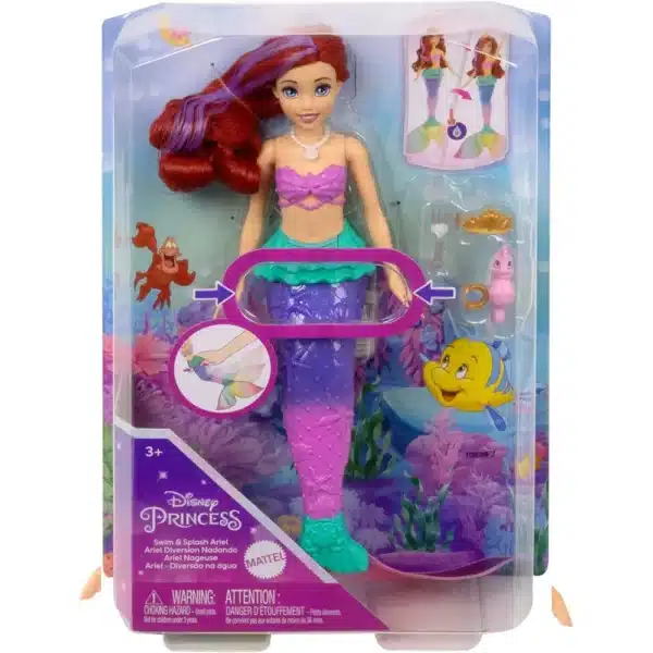 Mattel Disney Princess Toys, Ariel Swimming Mermaid Fashion Doll with Color-Change Hair & Tail, Inspired by The Little Mermaid Movie