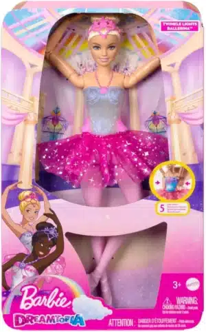 Barbie Dreamtopia Twinkle Lights Ballerina Doll with Blonde Hair & Light-Up Feature Wearing Royal Headband & Pink Tutu