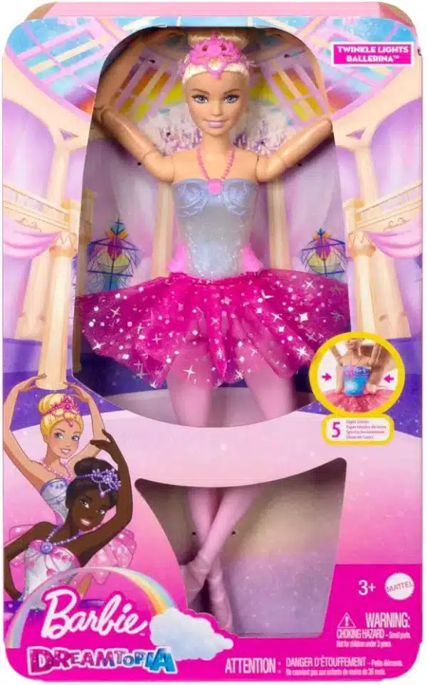 Barbie Dreamtopia Twinkle Lights Ballerina Doll with Blonde Hair & Light-Up Feature Wearing Royal Headband & Pink Tutu