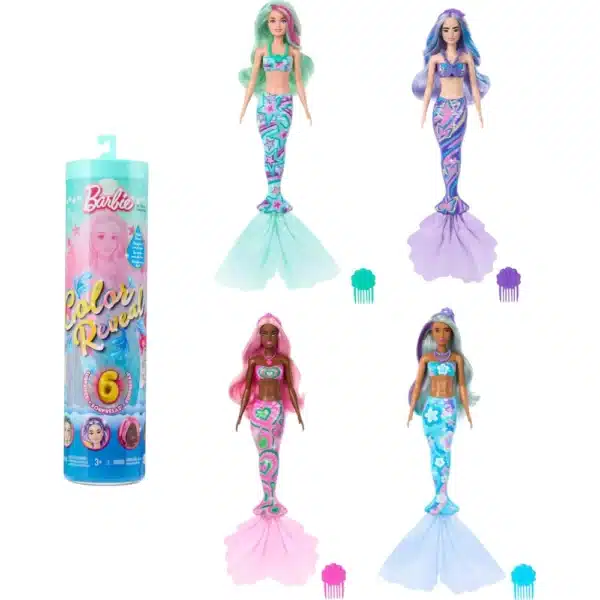 Barbie Color Reveal, Mermaid Series, Doll And Accessories, With 6 Surprises, Colour Changing Top