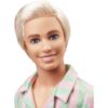 Barbie The Movie Ken Doll Wearing Pastel Pink and Green Striped Beach Matching Set with Surfboard and White Sneakers - Image 2