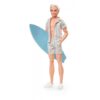 Barbie The Movie Ken Doll Wearing Pastel Pink and Green Striped Beach Matching Set with Surfboard and White Sneakers - Image 3