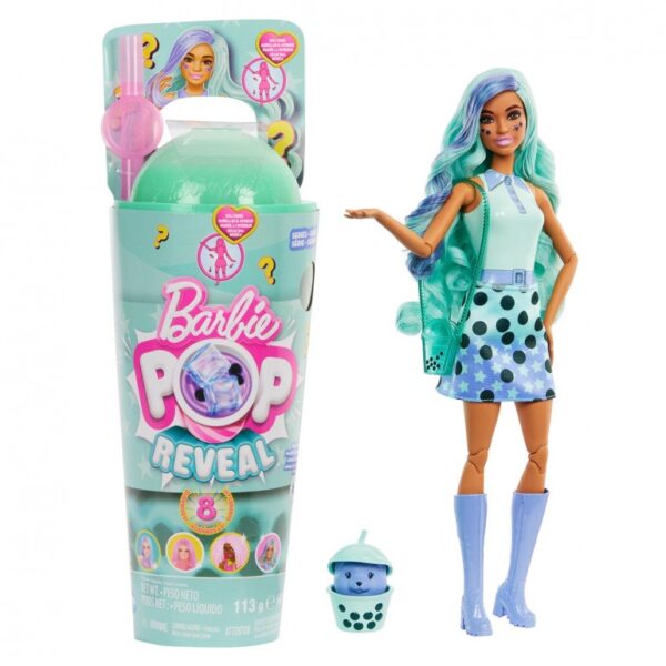 Barbie Pop Reveal Bubble Tea Series Doll & Accessories with Pet, 8 Surprises Include Color Change, Cup with Storage (Styles May Vary)