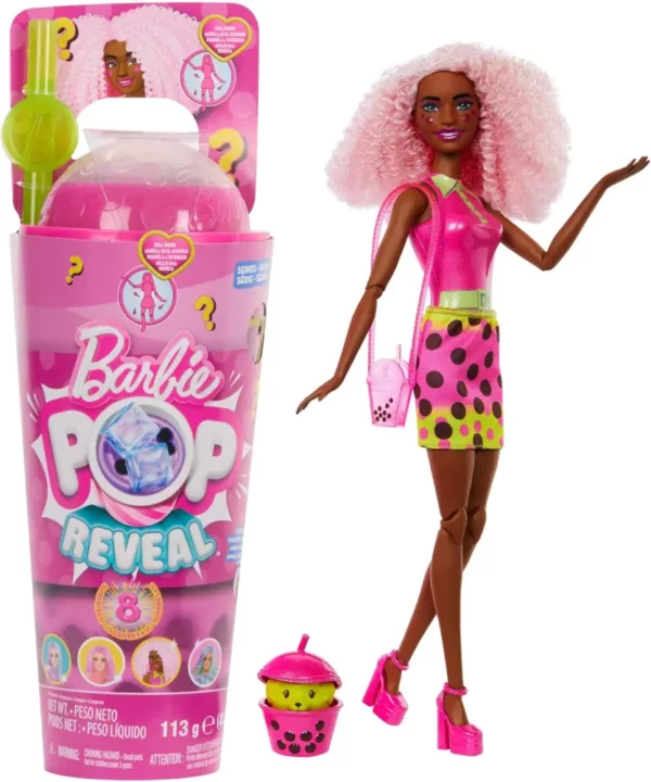 Barbie Pop Reveal Bubble Tea Series Doll & Accessories with Fashion Doll & Pet, 8 Surprises Include Color Change, Cup with Storage