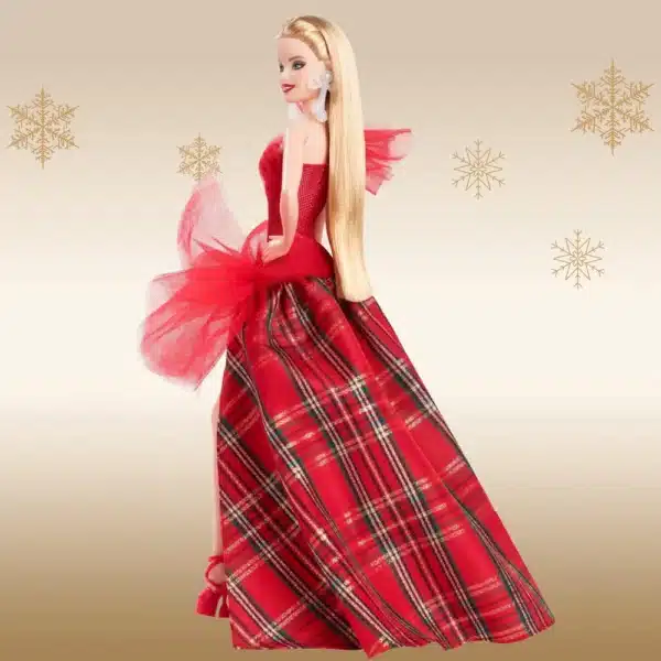 Barbie Signature Doll, 2024 Holiday Blonde Fashion Doll Wearing Gown with Plaid Skirt, Seasonal Collector Gift - Image 3