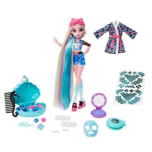 Monster High Doll, Lagoona Blue Spa Day Set with Wear and Share Accessories Like Hair Clips, Hair Chalk and Tattoos - Image 2