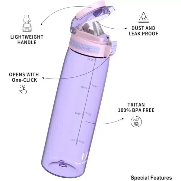 Super Sparrow TouchSip™ Tritan Water Bottle 750ml Pale Purple - Image 2