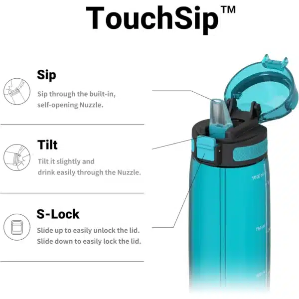 Super Sparrow TouchSip™ Tritan Water Bottle 1000ml Sea Glass - Image 4