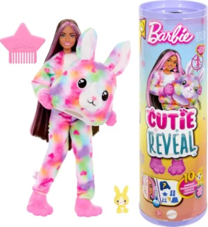 Barbie Cutie Reveal Doll & Accessories, Color Dream Series, Tie-Dyed Bunny Plush Costume & 10 Surprises Including Color Change