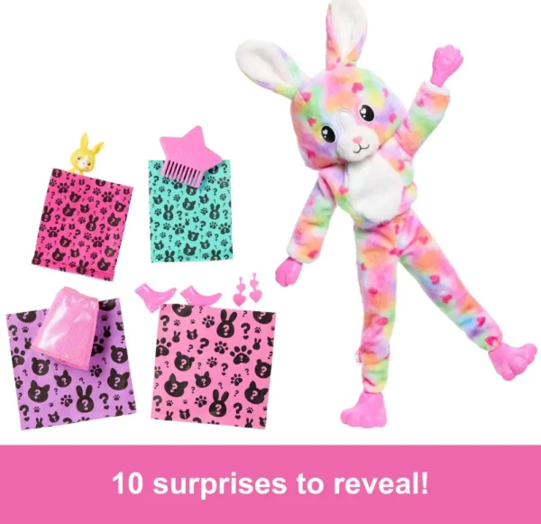 Barbie Cutie Reveal Doll & Accessories, Color Dream Series, Tie-Dyed Bunny Plush Costume & 10 Surprises Including Color Change - Image 5