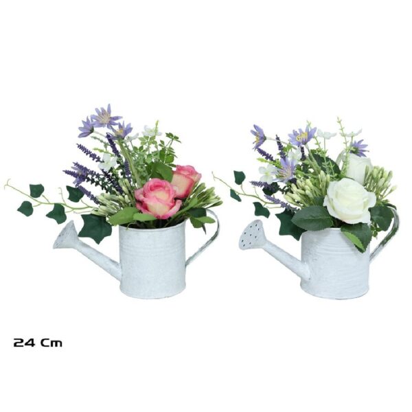 Roses In Tin Watering Can Pot 24cm
