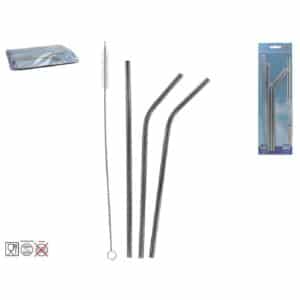Pack of 3 Stainless Steel Straws And Straw Brush Cleaner