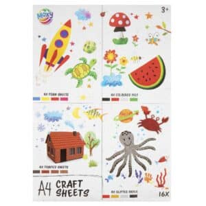 Craft Sheets Pack, A4 Size,16 Pieces:  4 Felt, 4 Foam, 4 Glitter, 4 Printed Sheets