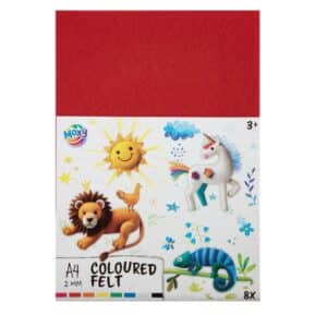 A4 Size Felt Sheets, 2mm Thickness, 8 Sheets -  8 Colours