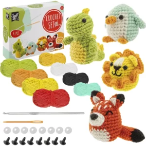 Craft Sensations Crochet Kit animals 4 pcs lion/pinguin/dino/fox
