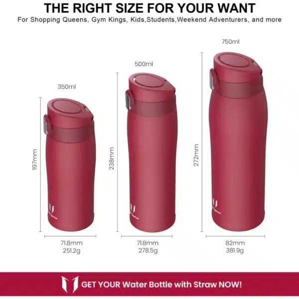 Super Sparrow Enjoy Series 750ml Stainless Steel Bottle With Straw Brick Red Dual - Image 2