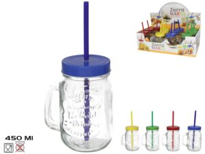 Glass Jar With Straw 450ml 4 Assorted colours