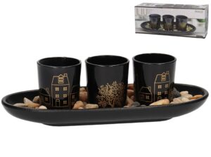 Liu Stone Black Candle Holder 26x10x7.5cms