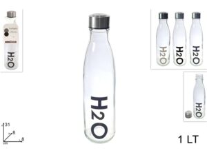 Glass bottle with cap H2o 1 ltr